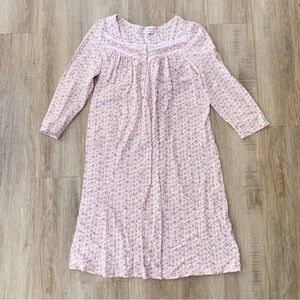 Eileen West Rose Print Floral Cotton Flannel Night Gown M